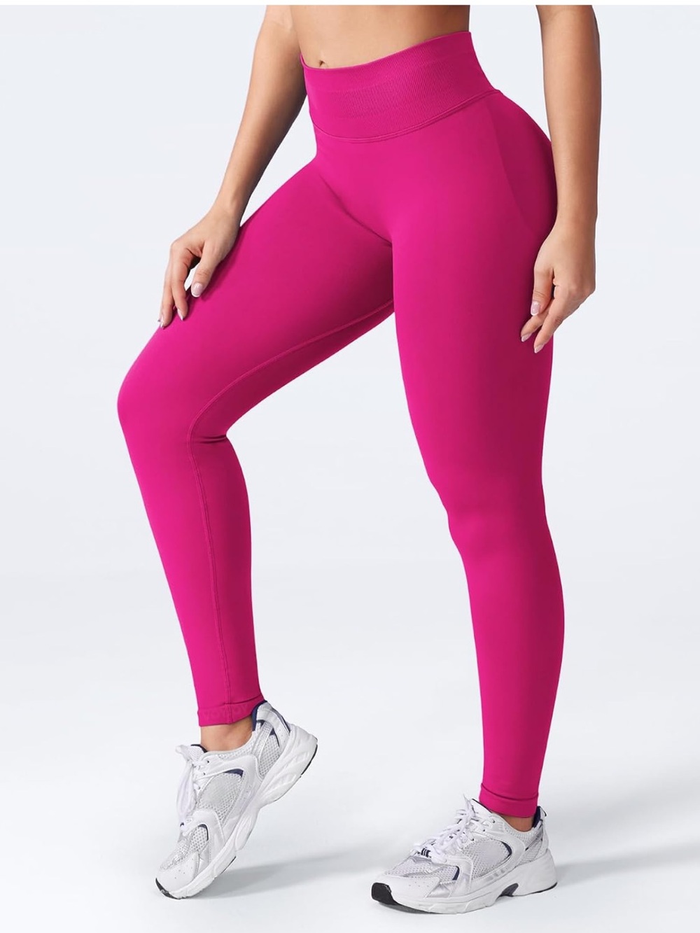 Pair of High-Waist Seamless Scrunch Leggings - Bright Magenta & Grey - Picture 5 of 5